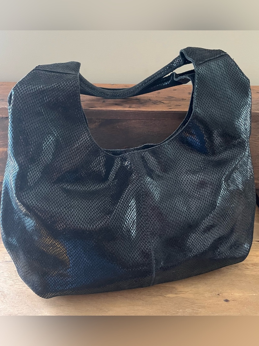 Maxine Couture Hobo Suede Leather Handbag Black - Picture 14 of 16
